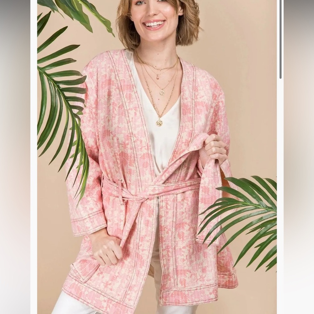Anthropologie Pink Belted Jacket